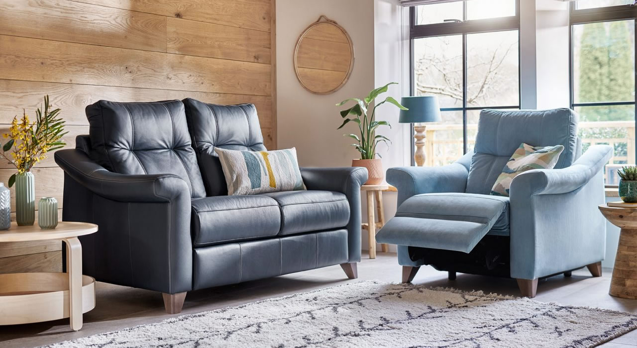 G Plan Riley leather sofa fabric recliner